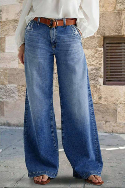 Vintage Embroidered Stretch Straight-Leg Denim (S-XL