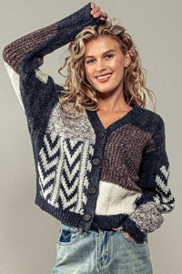 Patchwork Cable Knit Cardigan (S-M-L)