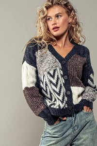 Patchwork Cable Knit Cardigan (S-M-L)