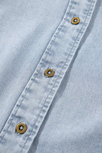 Ruffle Short Puff Sleeve  Chambray Denim Shirt | S-XL