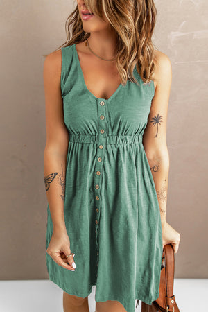 Sleeveless Button Down Mini Dress - IronFox Clothing