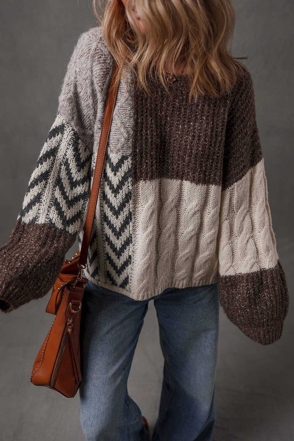 Patchwork Knotted Back Loose Fit Sweater (S-XL)