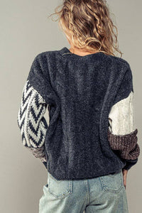 Patchwork Cable Knit Cardigan (S-M-L)