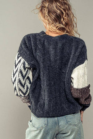 Patchwork Cable Knit Cardigan (S-M-L)