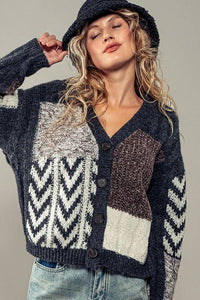 Patchwork Cable Knit Cardigan (S-M-L)