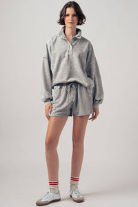 Vintage Wash Snap-Front Sweatshirt- Grey (S-M-L)
