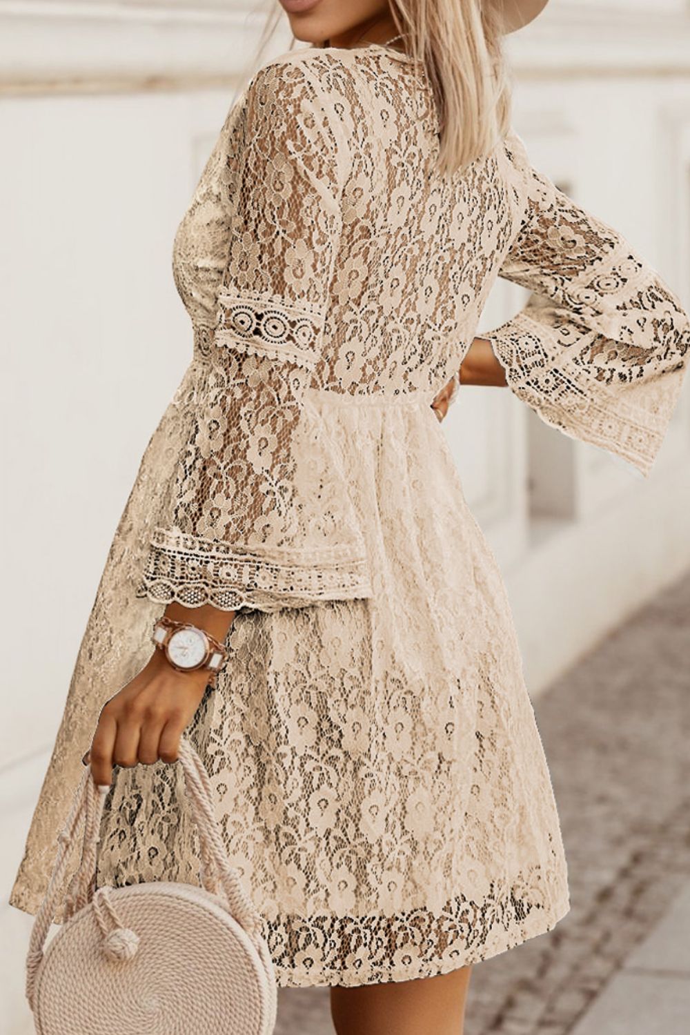 Lace V-Neck Boho Dress (M) Dust Storm / M Lace V-Neck Boho Dress (M) Dust Storm / M