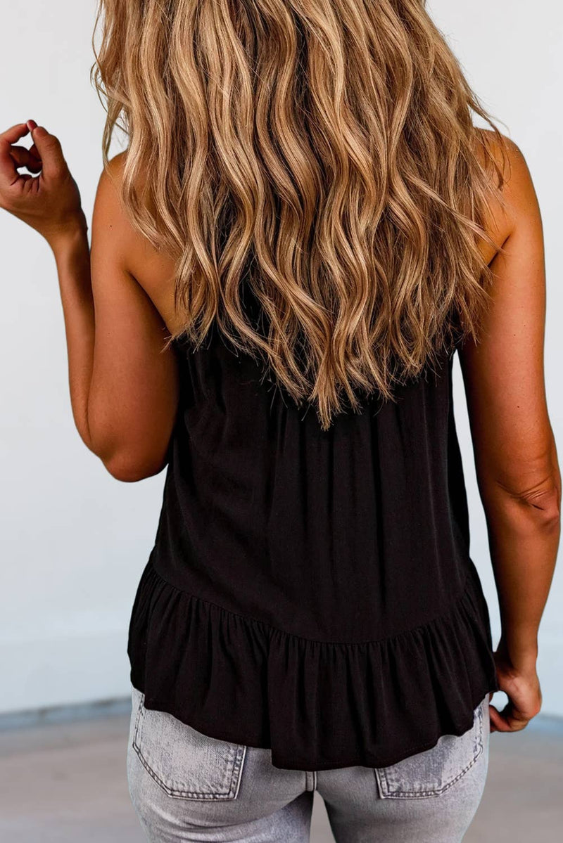 Floral Embroidery Ruffled Spaghetti Straps Tank Top | S-L