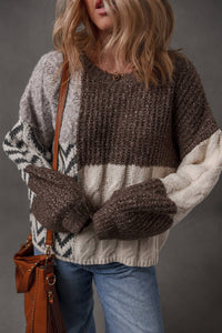 Patchwork Knotted Back Loose Fit Sweater (S-XL)