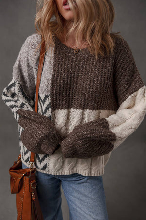 Patchwork Knotted Back Loose Fit Sweater (S-XL)