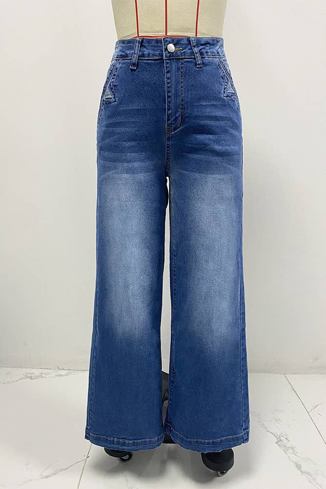 Vintage Embroidered Stretch Straight-Leg Denim (S-XL