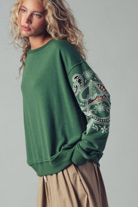 Romantic Lace Embroidered Sleeve Sweatshirt