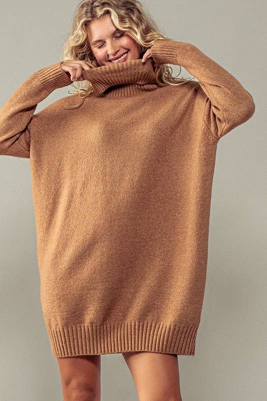 THICK TURTLENECK SWEATER DRESS (S-M-L) CAMEL / L THICK TURTLENECK SWEATER DRESS (S-M-L) CAMEL / L