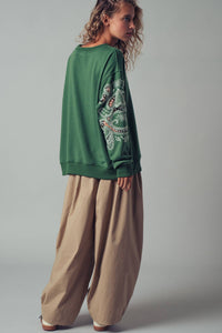 Romantic Lace Embroidered Sleeve Sweatshirt