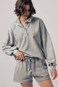 Vintage Wash Snap-Front Sweatshirt- Grey (S-M-L)