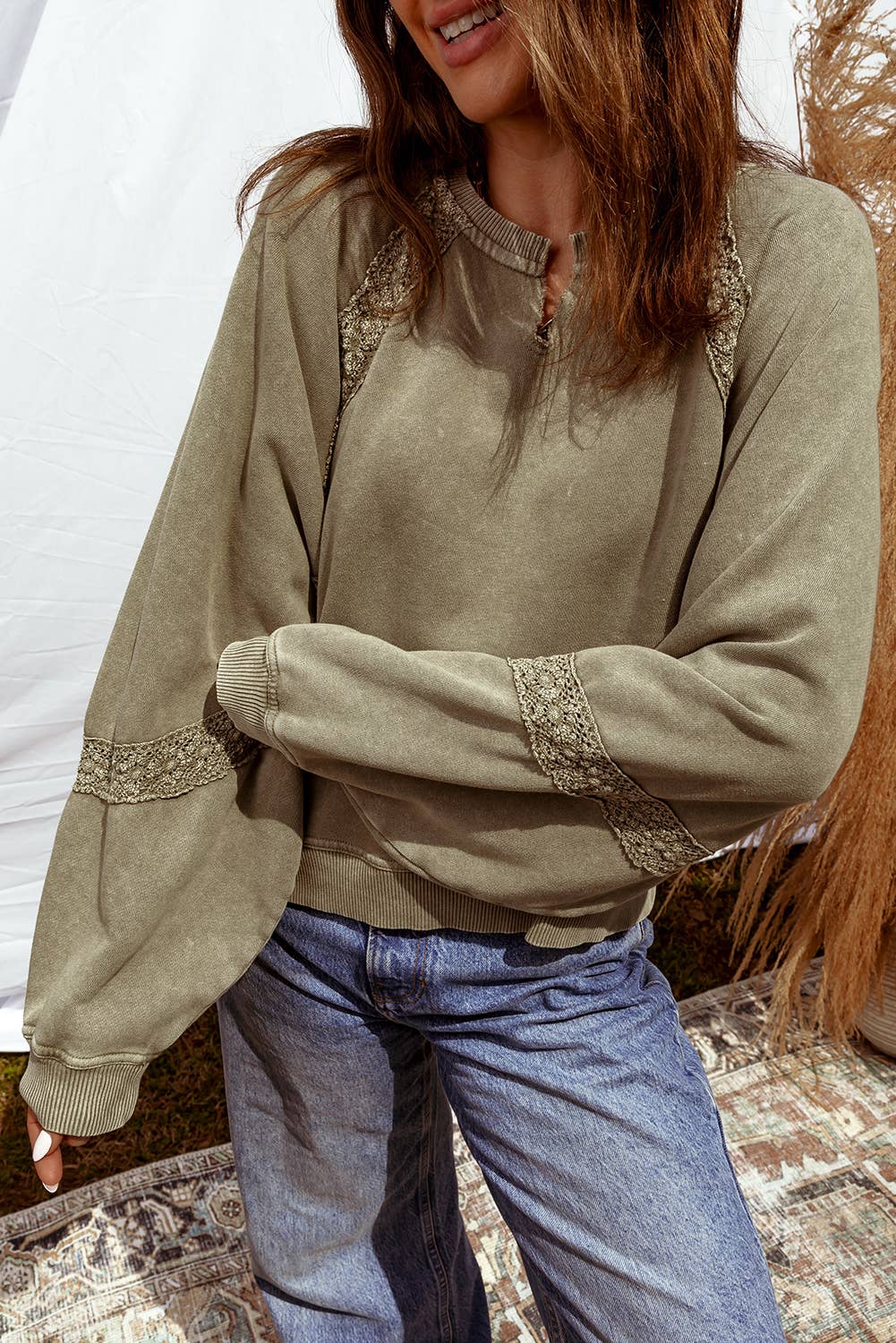 Lace Mineral Wash Sweatshirt (S-XL)