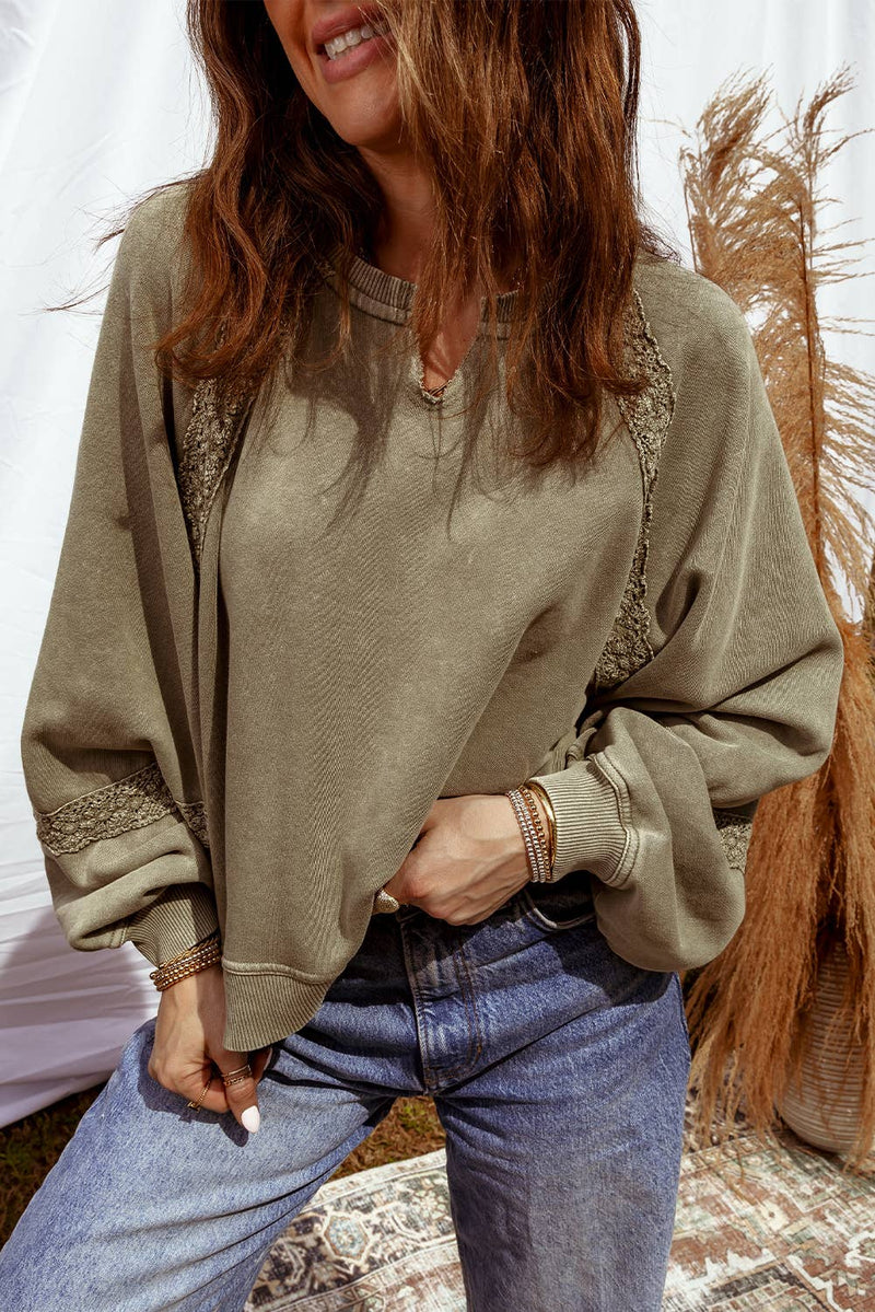 Lace Mineral Wash Sweatshirt (S-XL)
