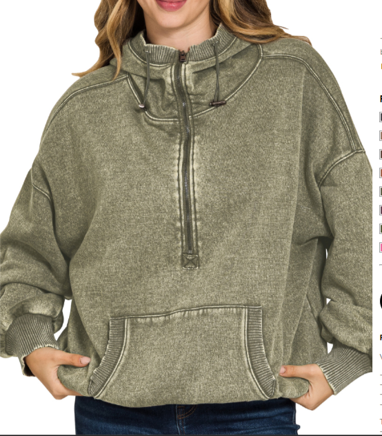 Zenana Washed Kangaroo Hoodie (S-M-L)