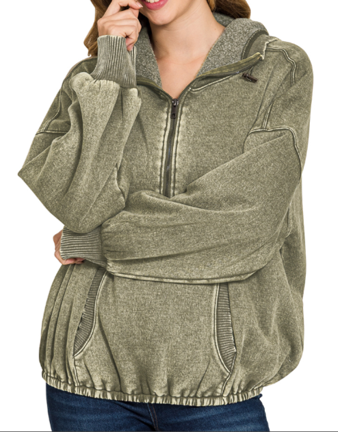 Zenana Washed Kangaroo Hoodie (S-M-L)