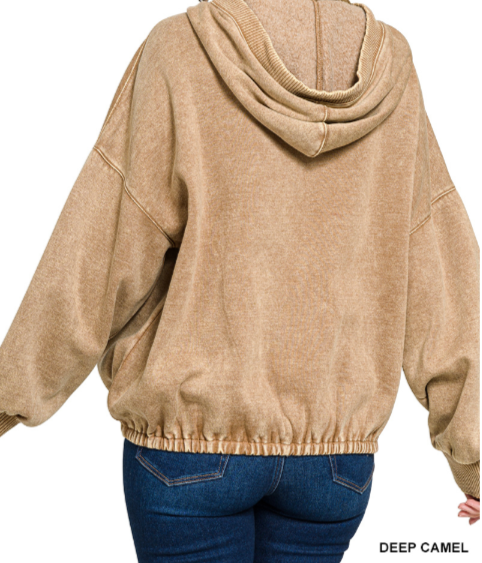Zenana Washed Kangaroo Hoodie (S-M-L)