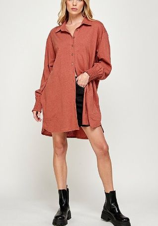 Smocked Cuff Button Down (S-M-L)