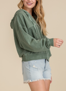 Olive Washed Hoodie Top (S-M-L)