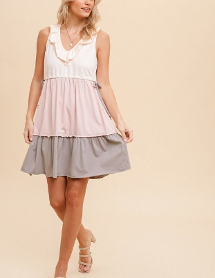 Colorblock Ruffle Mini Dress (S-M-L)