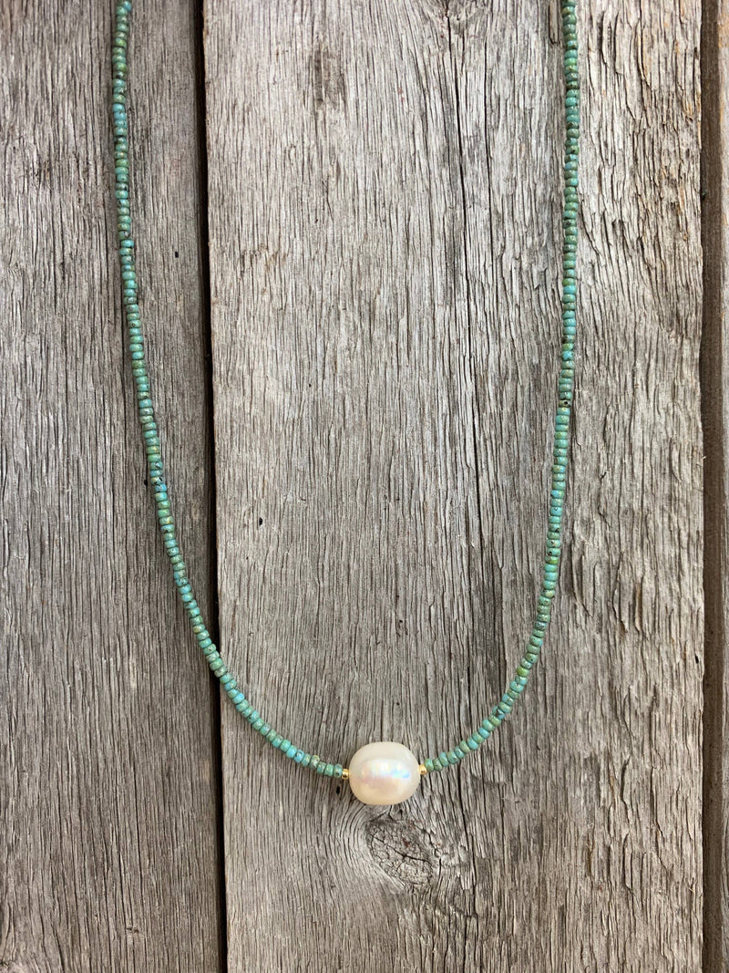 Turq Seeds w/Pearl Center Necklace