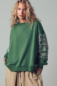 Romantic Lace Embroidered Sleeve Sweatshirt