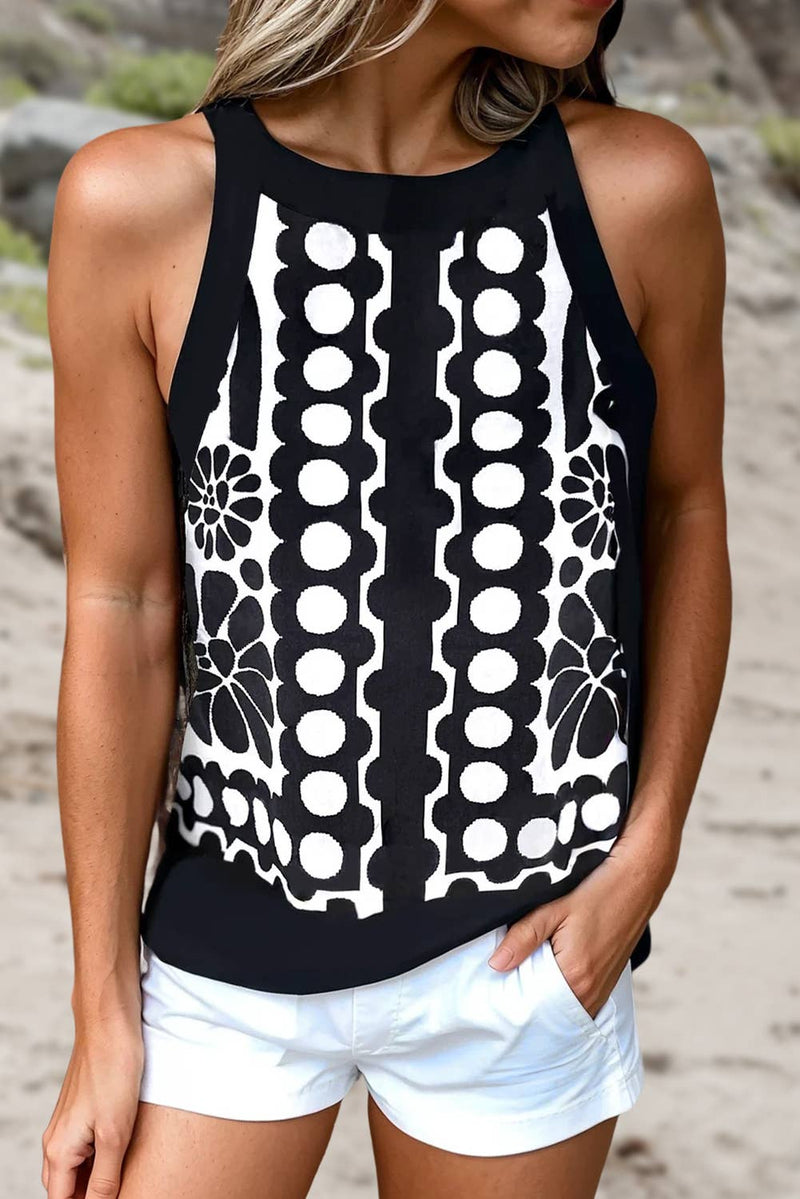 Geometric Print Round Neck Tank Top | S-XL
