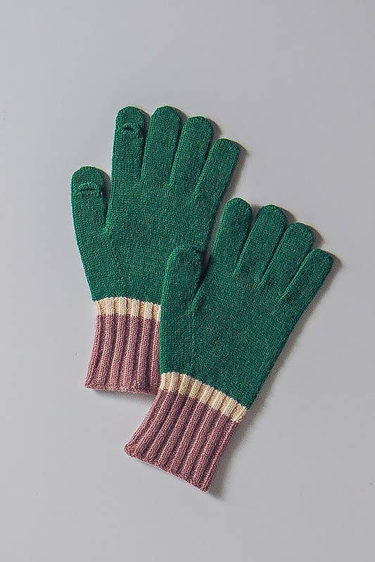 Colorblock Knit Finger Slit Touchscreen Glove