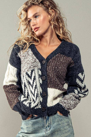 Patchwork Cable Knit Cardigan (S-M-L)