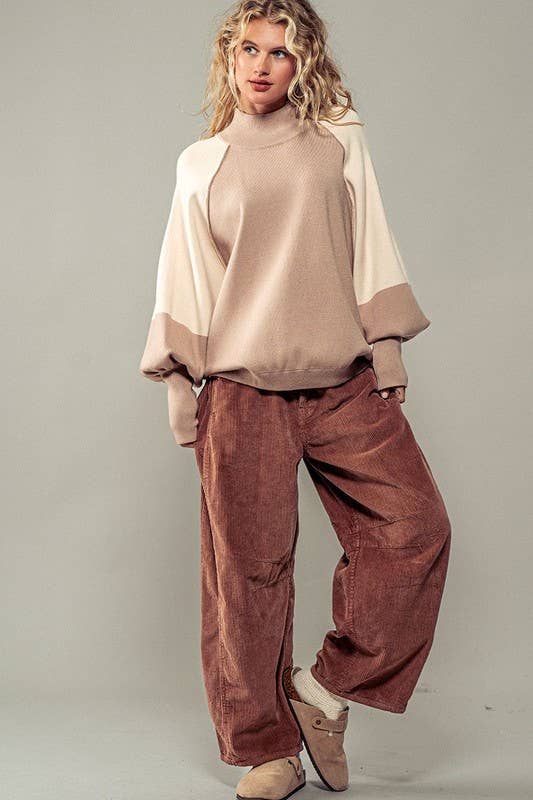 Mock Neck Raglan Sleeve Sweater (S-M-L)