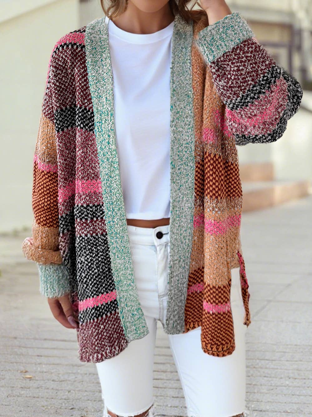 Color Striped Cardigan (S-XL)