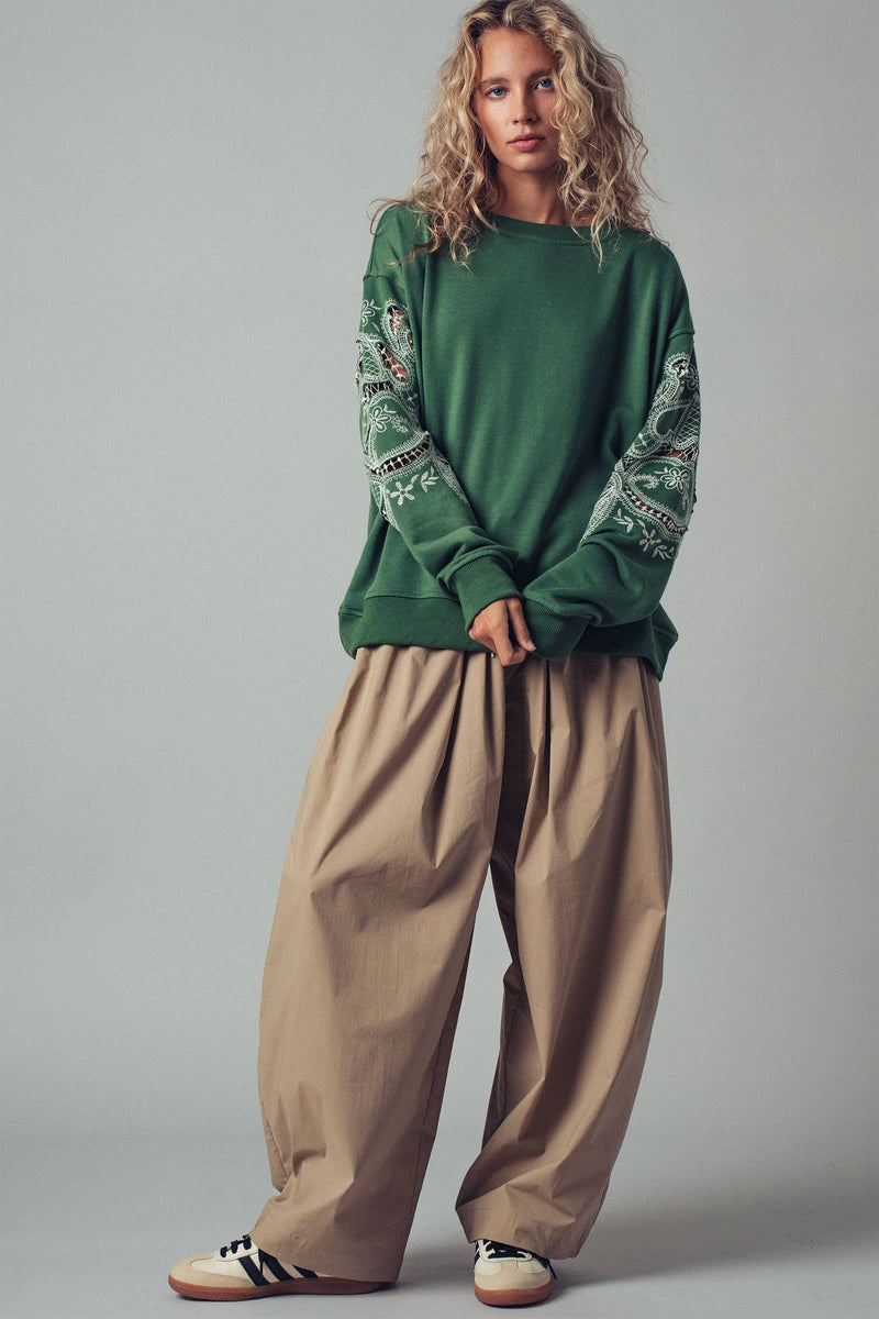 Romantic Lace Embroidered Sleeve Sweatshirt