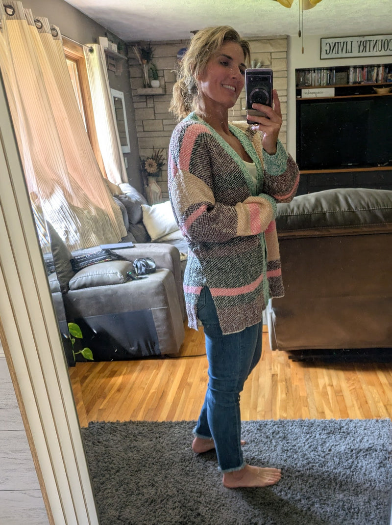 Color Striped Cardigan (S-XL)