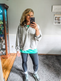Vintage Wash Snap-Front Sweatshirt- Grey (S-M-L)