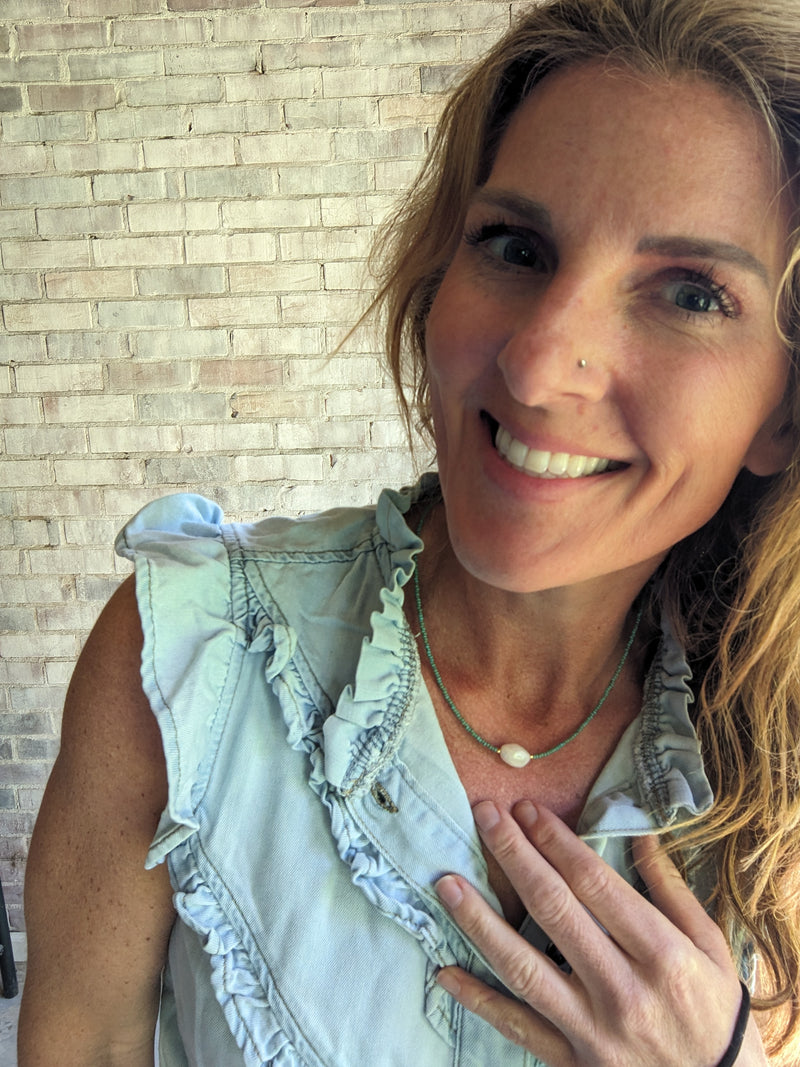 Turq Seeds w/Pearl Center Necklace