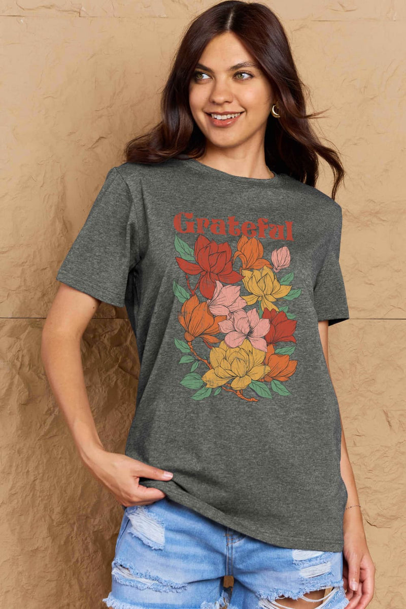 Simply Love Full Size GRATEFUL Flower Graphic Cotton T-Shirt