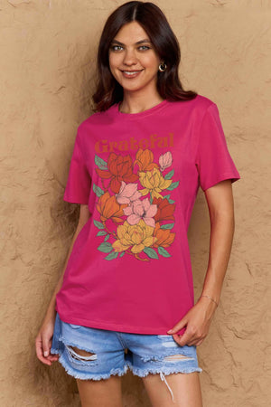 Simply Love Full Size GRATEFUL Flower Graphic Cotton T-Shirt