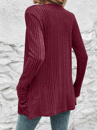 Ribbed Open Front Cardigan with Pockets (S-2X)