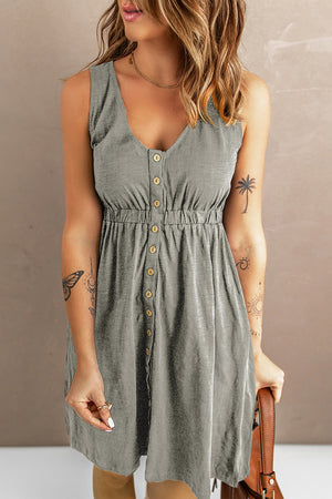 Sleeveless Button Down Mini Dress - IronFox Clothing