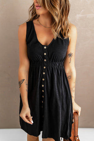 Sleeveless Button Down Mini Dress - IronFox Clothing