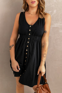 Sleeveless Button Down Mini Dress - IronFox Clothing