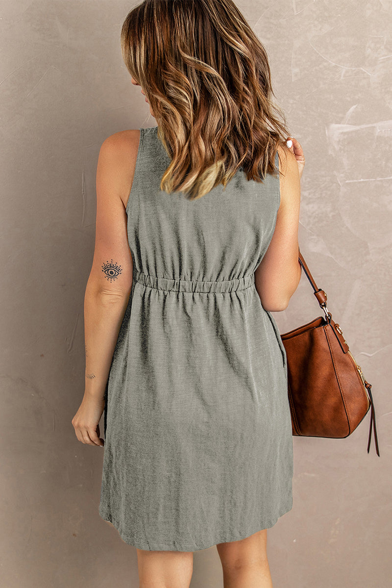 Sleeveless Button Down Mini Dress - IronFox Clothing