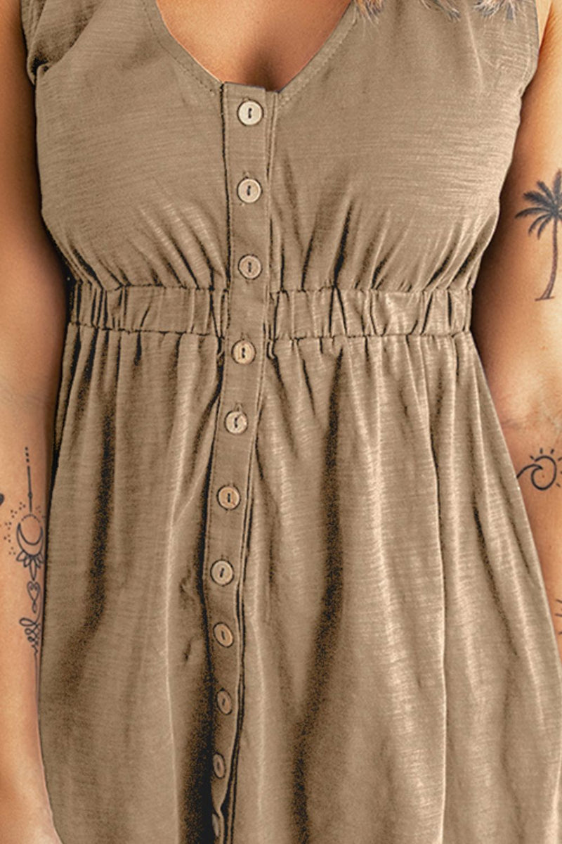 Sleeveless Button Down Mini Dress - IronFox Clothing
