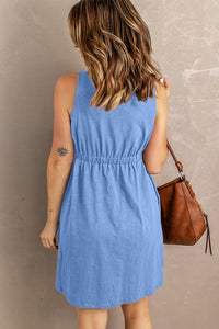 Sleeveless Button Down Mini Dress - IronFox Clothing