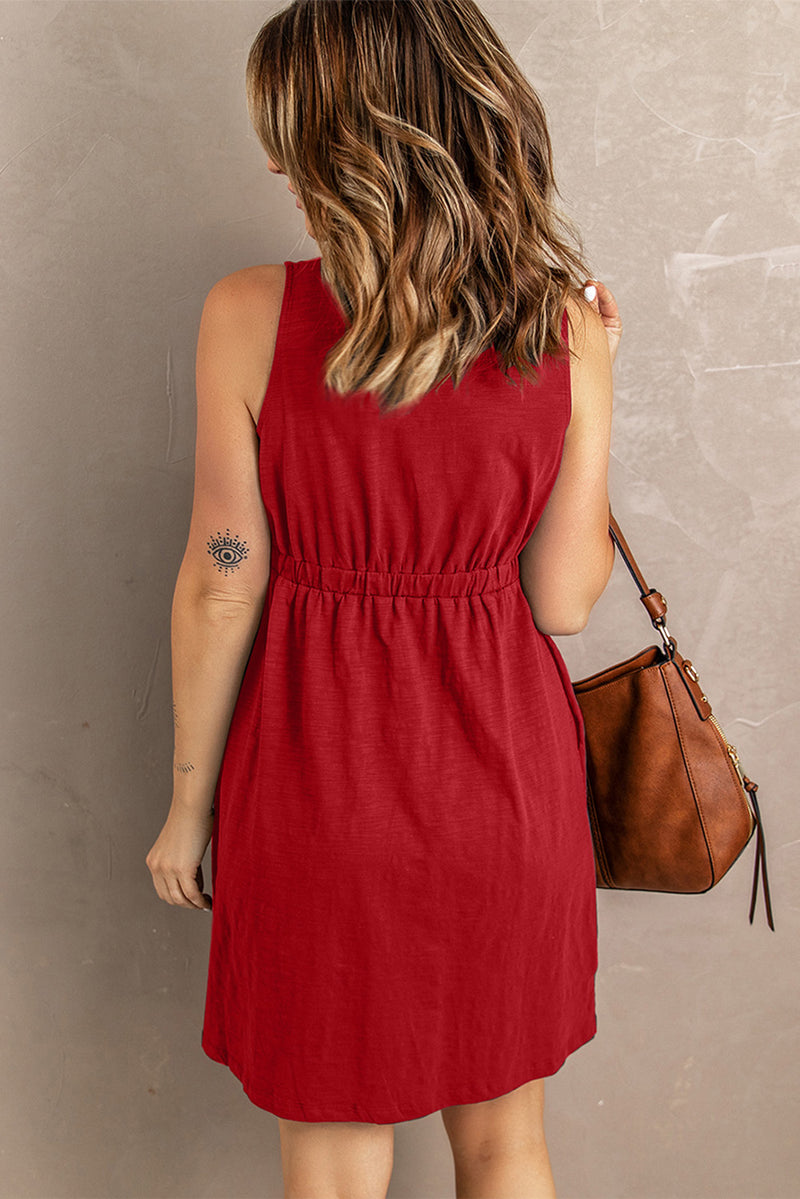 Sleeveless Button Down Mini Dress - IronFox Clothing