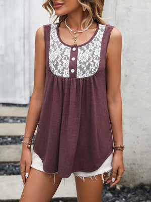 Lace Contrast Scoop Neck Tank - IronFox Clothing