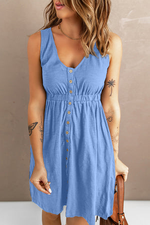 Sleeveless Button Down Mini Dress - IronFox Clothing